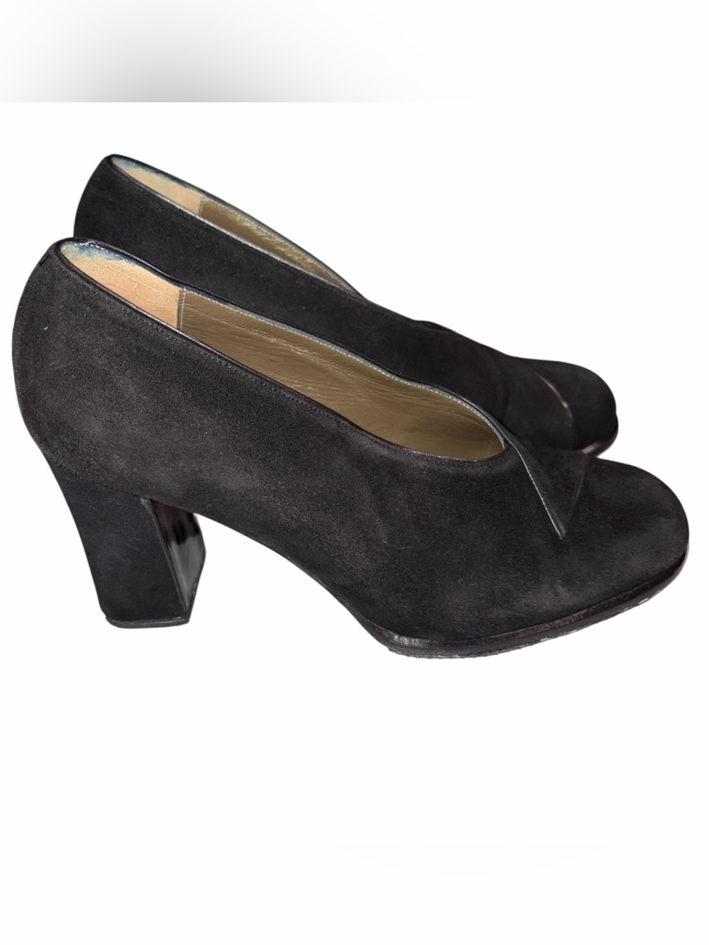 Vintage Yves Saint Laurent YSL Black Suede Chunky Block Heel Pumps Shoes 7.5